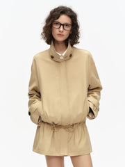 Kybecs| Women’s Tencel Work Jacket – Slim Drawstring Waist Casual Khaki Short Jacket