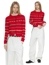 Kybecs | Women’s Red Fair Isle Knit Cardigan with Nordic Pattern