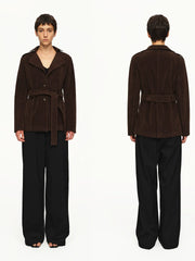 Kybecs | Women’s Brown Suede Slim Windbreaker Jacket with Lace-Up Front