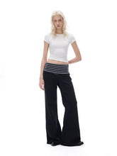 Kybecs| Women’s High-Waist Wide-Leg Casual Pants with Striped Elastic Waistband