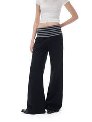 Kybecs| Women’s High-Waist Wide-Leg Casual Pants with Striped Elastic Waistband
