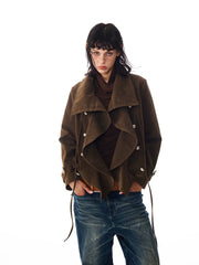 Kybecs| Women’s Cool Loose Irregular Brown Jacket – Maillard Color Trendy Casual Outerwear