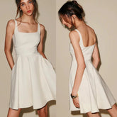 Kybecs| White A-Line Strappy Mini Dress for Women – Slim-Fit Waist Suspender Dress