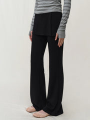 Kybecs| Women’s Fake Two-Piece Slim-Fit Micro-Flare Pants – Elastic Waist Casual Skirt Pants