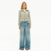 Kybecs| Women’s Loose-Fit Cotton Wide-Leg Jeans – Light-Washed Distressed Retro Straight Pants