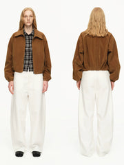 Kybecs | Women’s Khaki Suede Off-Shoulder Loose Short Jacket for Autumn and Winter
