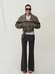 Kybecs| Women’s Fake Two-Piece Slim-Fit Micro-Flare Pants – Elastic Waist Casual Skirt Pants