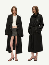 Kybecs| Women’s Draped Long Trench Coat – Elegant Oversized Outerwear