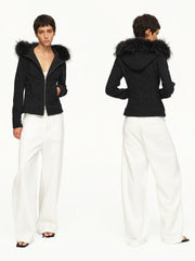 Kybecs| Women’s Dark Gray Slim Hooded Jacket with Detachable Fur Collar – Versatile Pocket Coat