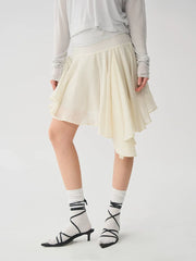 Kybecs| Tencel Jacquard Elastic Waist Spliced Irregular Cut Sheer Skirt for Women