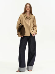 Kybecs | Women’s Cropped Khaki Windbreaker Jacket with Bow Strap Detail