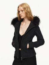 Kybecs| Women’s Dark Gray Slim Hooded Jacket with Detachable Fur Collar – Versatile Pocket Coat