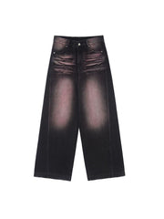 Kybecs| Women’s Retro Black Wide-Leg Jeans – Loose-Fit Washed Straight Floor-Length Pants for Spring & Autumn