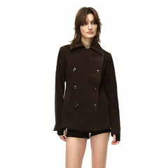 Kybecs| Women’s Brown Washed Faux Suede Short Trench Coat – Casual Short Outerwear