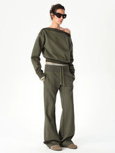 Kybecs| Women’s Casual Wide-Leg Drawstring Pants – Elastic Waist Loose Fit Trousers in Olive Green