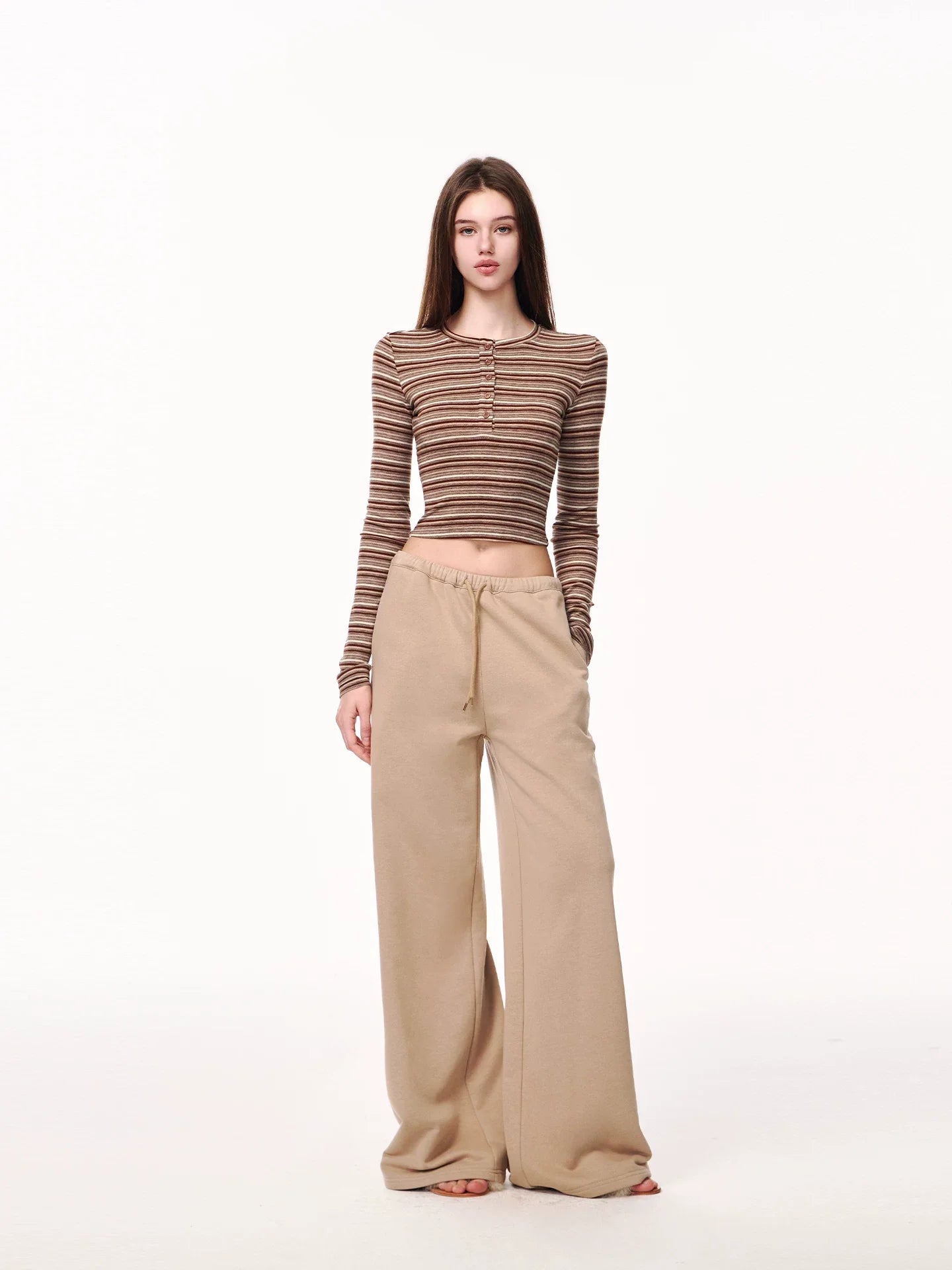 Kybecs | American Striped Slim Knit Top Round Neck Long Sleeve Right Shoulder Detail