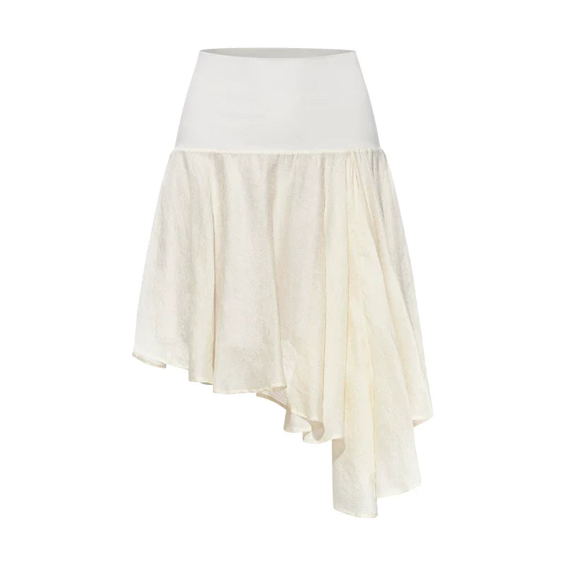 Kybecs| Tencel Jacquard Elastic Waist Spliced Irregular Cut Sheer Skirt for Women