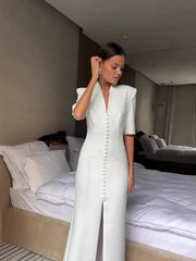 Kybecs| Short Sleeve Slim Fit Casual maxi Dress for Women – Solid Color Modern Style