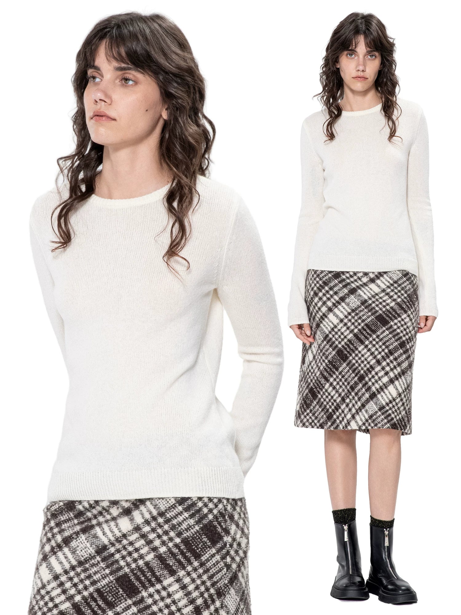 Kybecs | Autumn Winter Silk Cashmere Round Neck Slim Fit Sweater Top