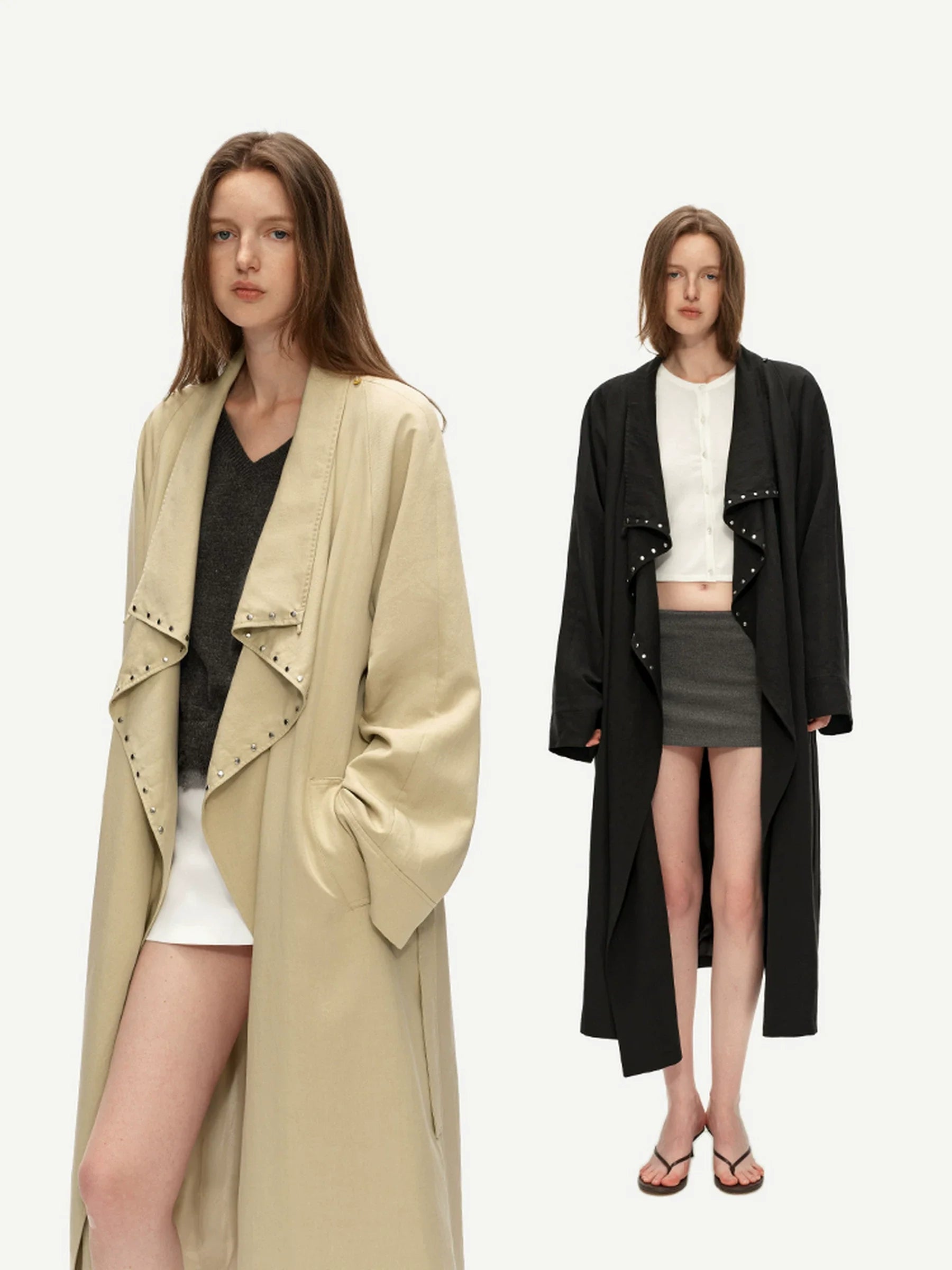 Kybecs| Women’s Draped Long Trench Coat – Elegant Oversized Outerwear