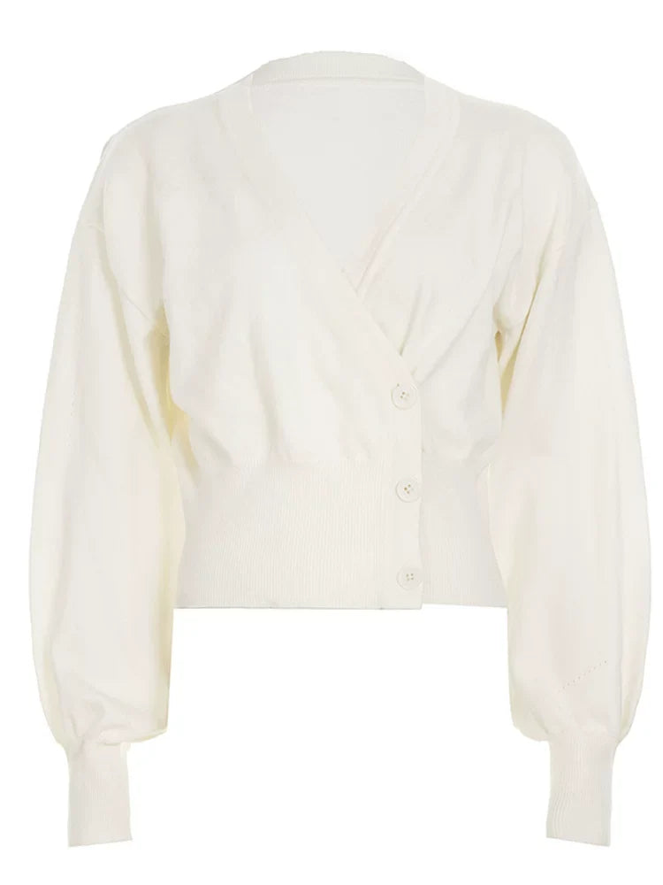 Kybecs | Simple Ins Style V-Neck Lantern Sleeve Wool Cardigan Slim Fit