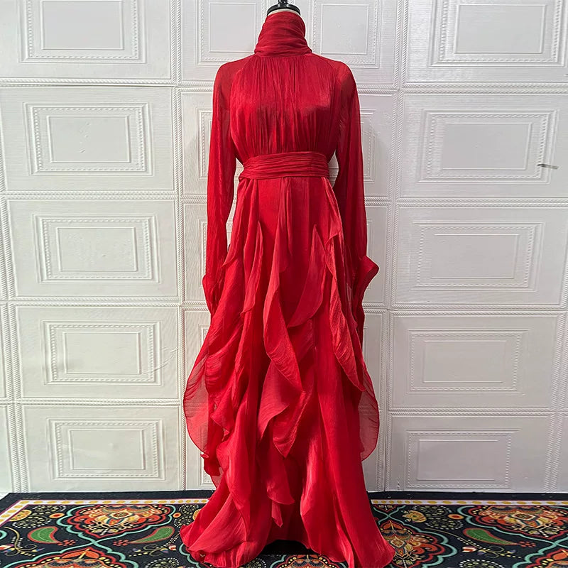 Kybecs| Elegant Ruffled Slim Fit MAXI Dress for Women – Modern European & American Evening Style