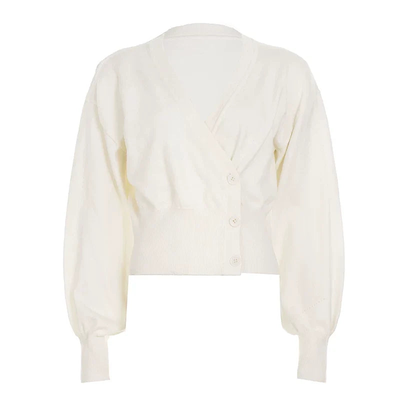 Kybecs | Simple Ins Style V-Neck Lantern Sleeve Wool Cardigan Slim Fit