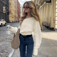 Kybecs | Gentle French Off-Shoulder Wool Tunic Solid Color High-End Sweater