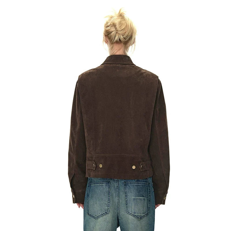 Kybecs| Women’s Brown Faux Suede Zipper Jacket – Casual Streetwear Coat