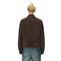 Kybecs| Women’s Brown Faux Suede Zipper Jacket – Casual Streetwear Coat