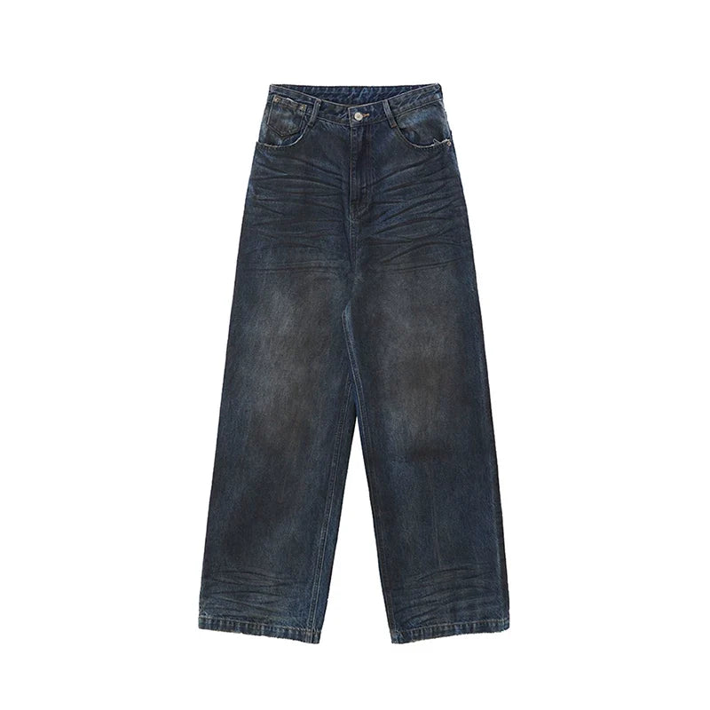 Kybecs| Women’s Retro Distressed Straight Jeans – Loose-Fit Dad-Style Washed Denim