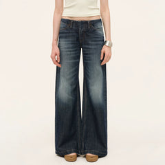 Kybecs| Women’s Cotton Washed Low-Rise Straight Leg Jeans – Loose Wide-Leg Summer Pants