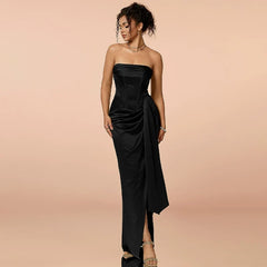 Kybecs | Sexy Black Tube Top High Slit maxi Evening Dress