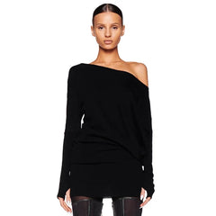 Kybecs | Soft Off-Shoulder Knit Slim Long Sleeve Mini Dress