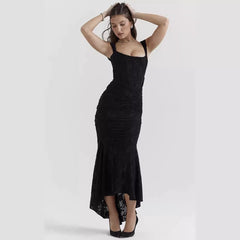 Kybecs| Strapless Jacquard Fishtai maxi Dress for Women – Pleated Waist Slim Fit Evening Style