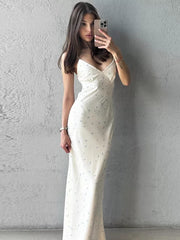 Kybecs| Small Floral V-Neck Strappy Midi Dress for Women – Slim Waist Long Skirt