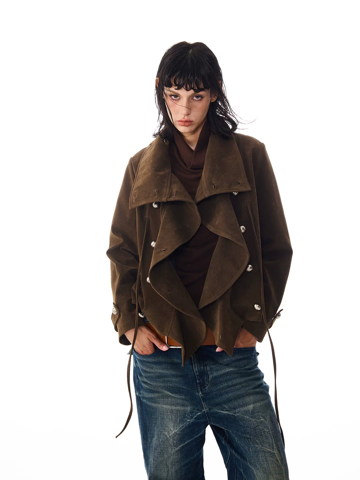 Kybecs| Women’s Cool Loose Irregular Brown Jacket – Maillard Color Trendy Casual Outerwear