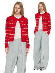 Kybecs | Women’s Red Fair Isle Knit Cardigan with Nordic Pattern