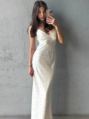 Kybecs| Small Floral V-Neck Strappy Midi Dress for Women – Slim Waist Long Skirt