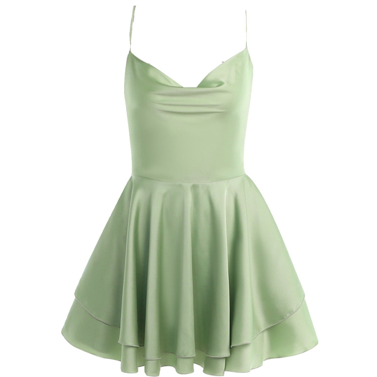 Kybecs| Satin Halterneck Backless Dress for Women – Waist-Defined Double Hem Midi Skirt