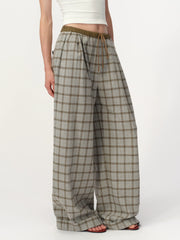 Kybecs| Women’s Woolen Plaid Wide-Leg Trousers – Loose Slimming Straight-Leg Pants for Fall & Winter