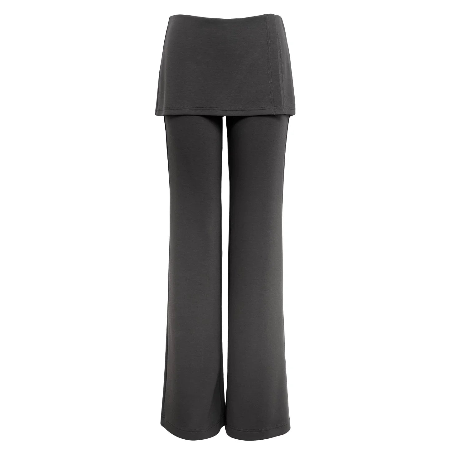 Kybecs| Women’s Fake Two-Piece Slim-Fit Micro-Flare Pants – Elastic Waist Casual Skirt Pants