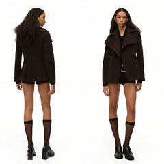 Kybecs| Women’s Brown Washed Faux Suede Short Trench Coat – Casual Short Outerwear