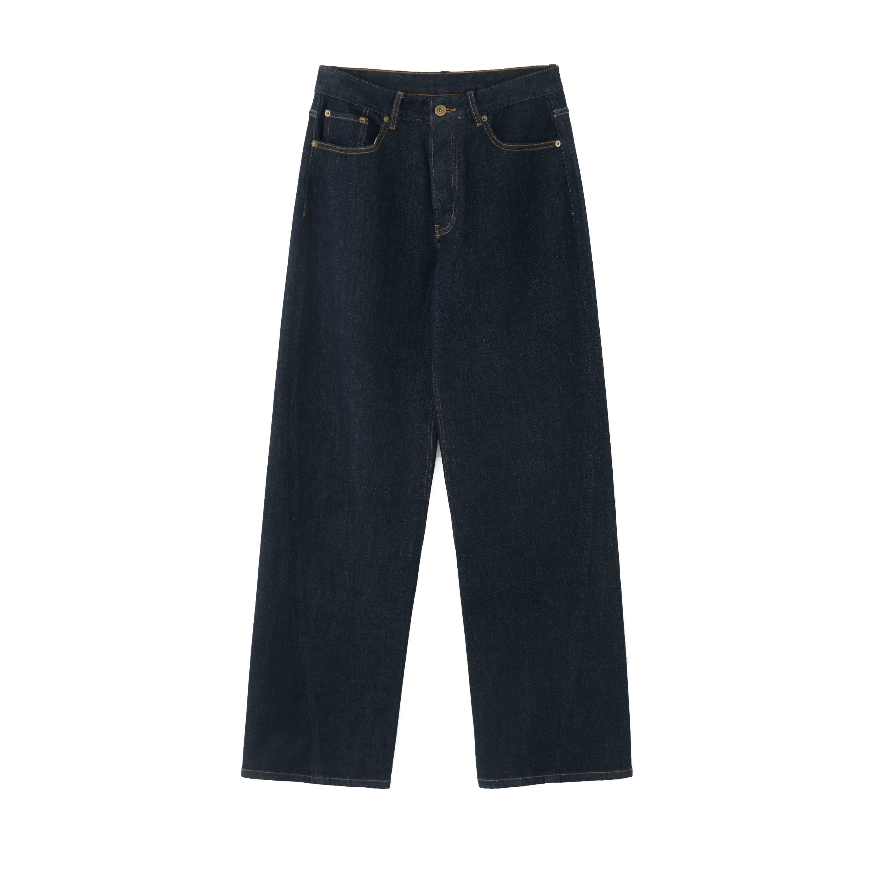 Kybecs| Women’s Vintage Dark Blue Low-Rise Straight Jeans – Loose-Fit Raw Denim for Spring & Summer
