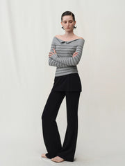 Kybecs| Women’s Fake Two-Piece Slim-Fit Micro-Flare Pants – Elastic Waist Casual Skirt Pants