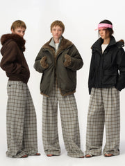 Kybecs| Women’s Woolen Plaid Wide-Leg Trousers – Loose Slimming Straight-Leg Pants for Fall & Winter