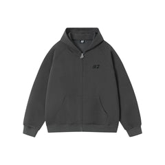 Kybecs | Embroidered Hooded Zip Cardigan Loose Casual Jacket Unisex