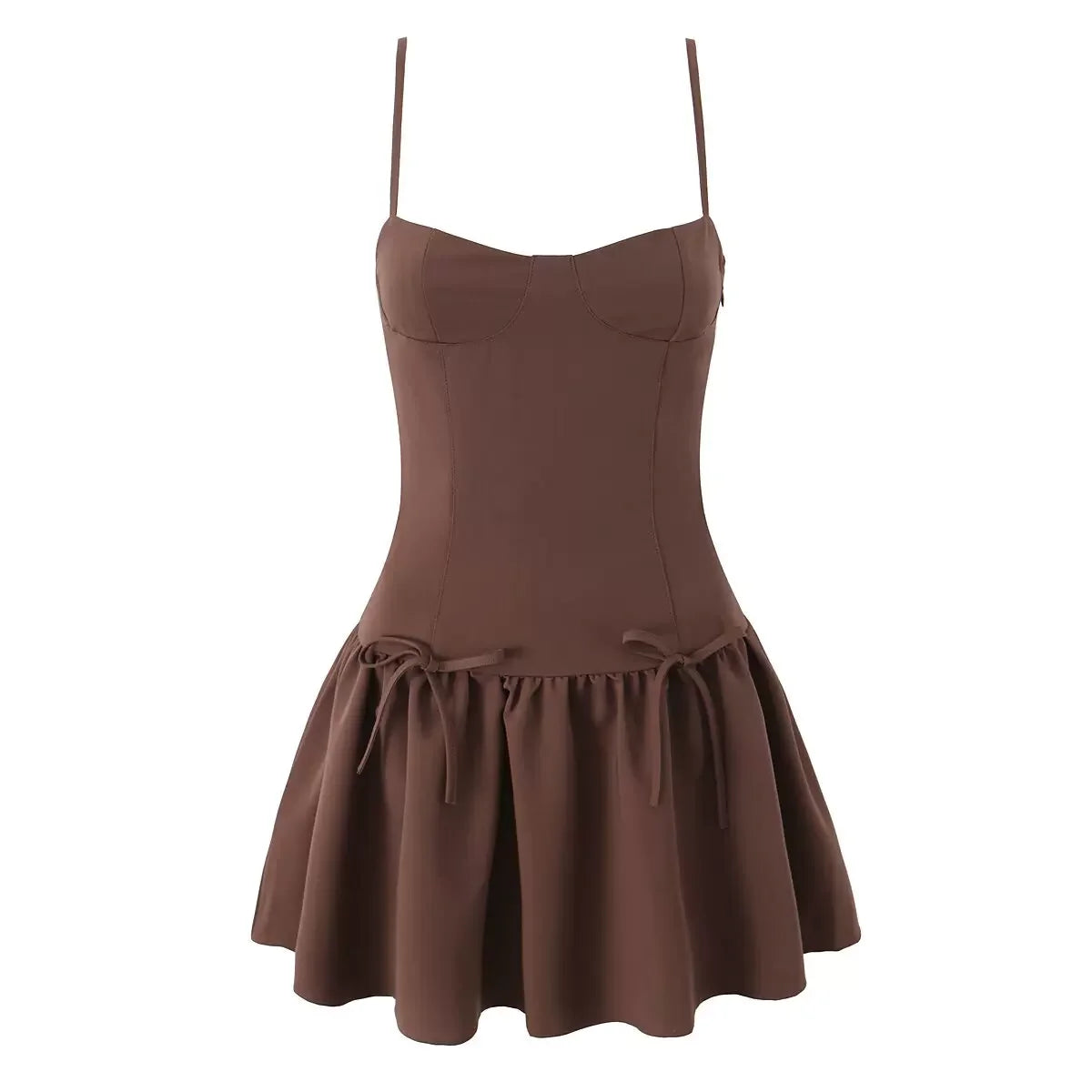 Kybecs | Ins Brown Bow Tube Top Mini Dress Slim Suspender Skirt