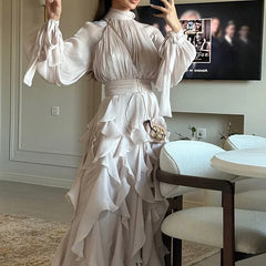 Kybecs| Elegant Ruffled Slim Fit MAXI Dress for Women – Modern European & American Evening Style