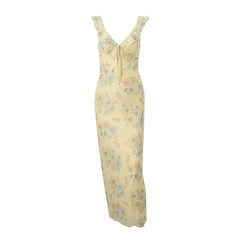 Kybecs | French Retro Floral Ruffled V-Neck Strappy Backless Maxi Dress